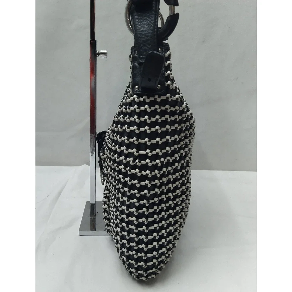 COBO International Black Nylon Mesh Woven Front Pocket Zipper Hobo Shoulder Bag